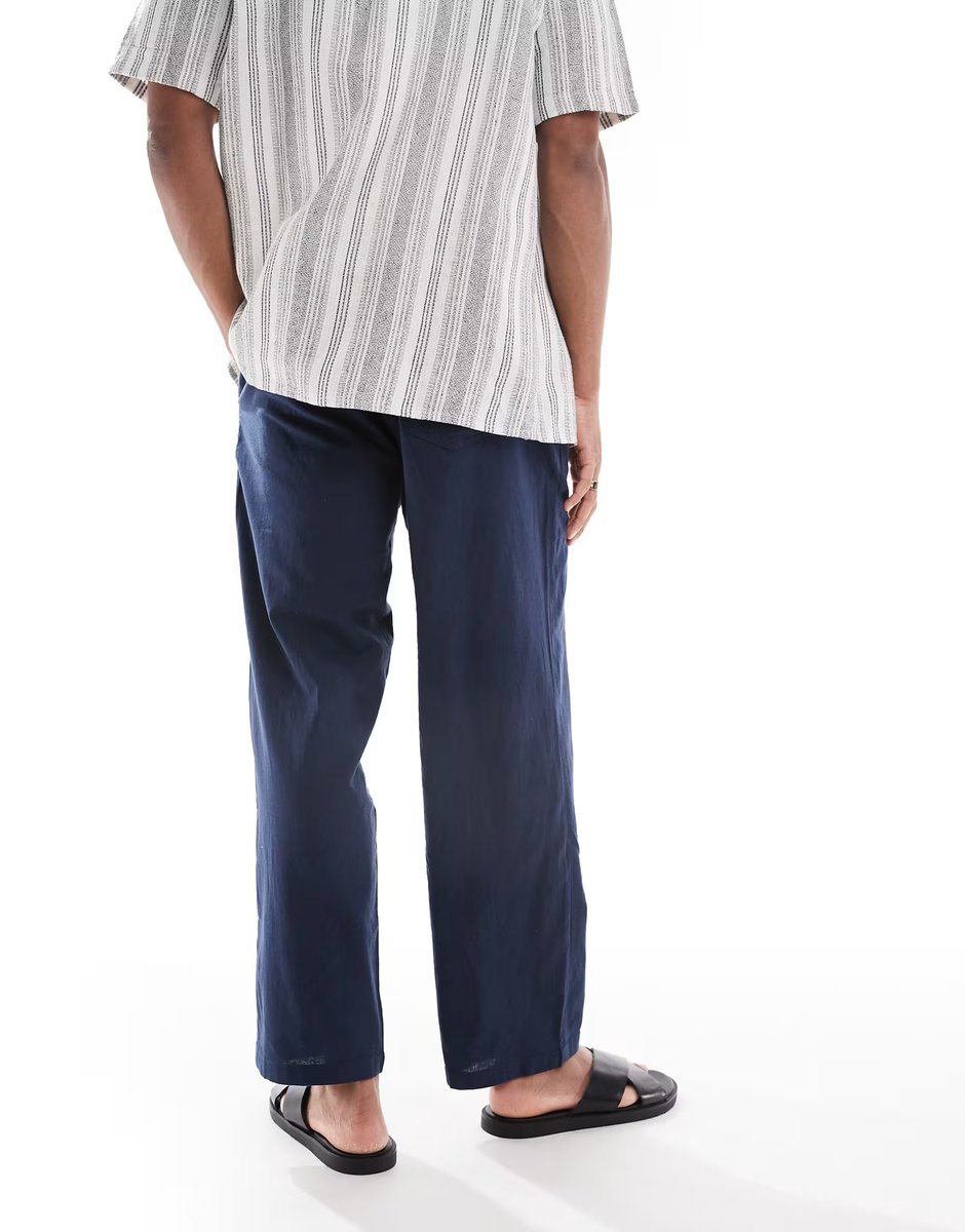 ASOS Jack & Jones loose fit linen mix trouser in navy - 2