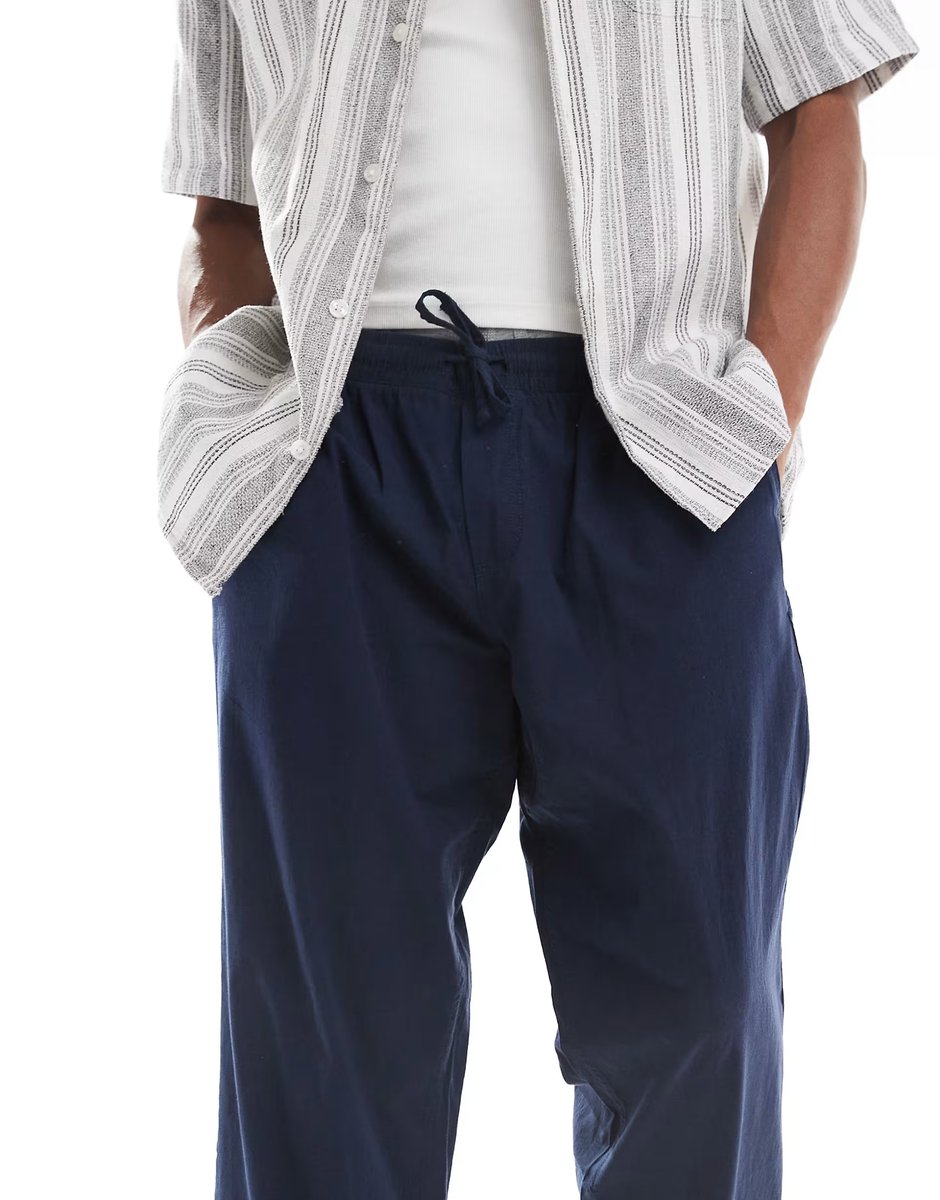 ASOS Jack & Jones loose fit linen mix trouser in navy - 3