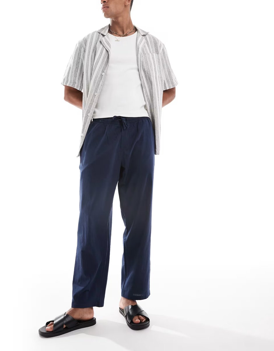 ASOS Jack & Jones loose fit linen mix trouser in navy - 4