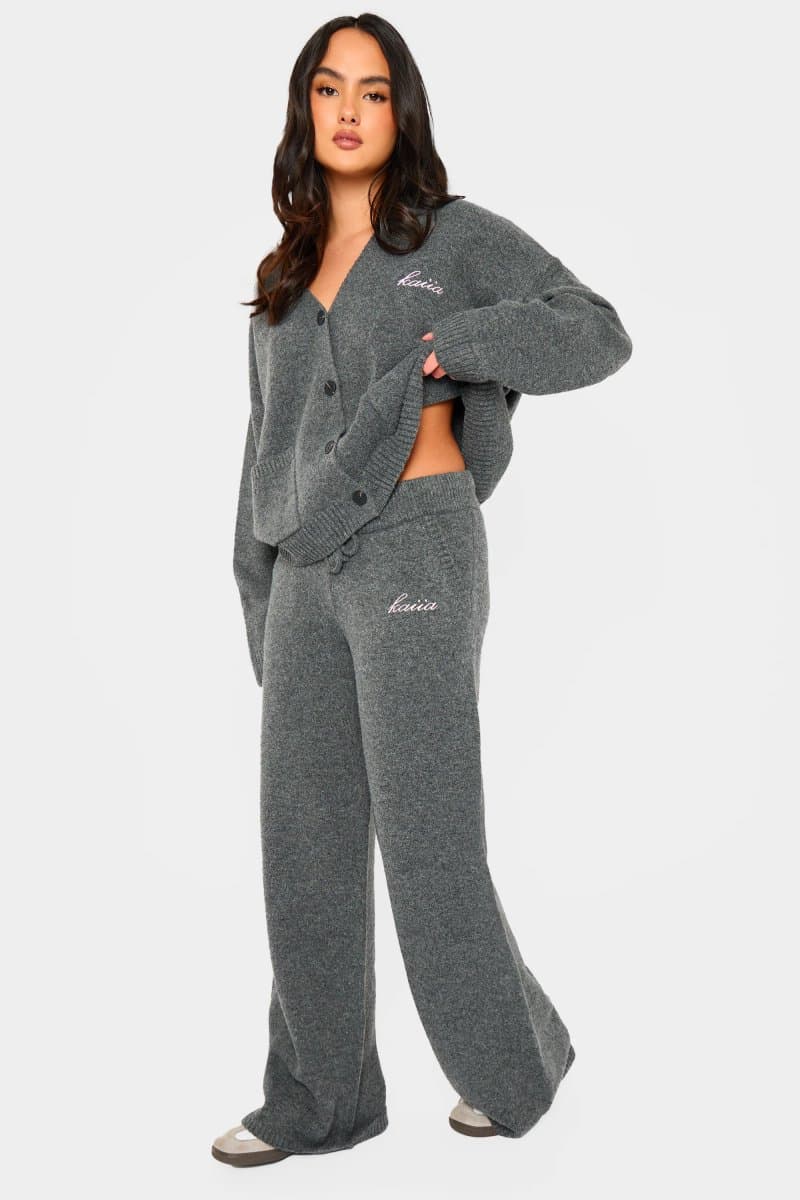 Kaiia Kaiia Charcoal Knit Wide Leg Trousers