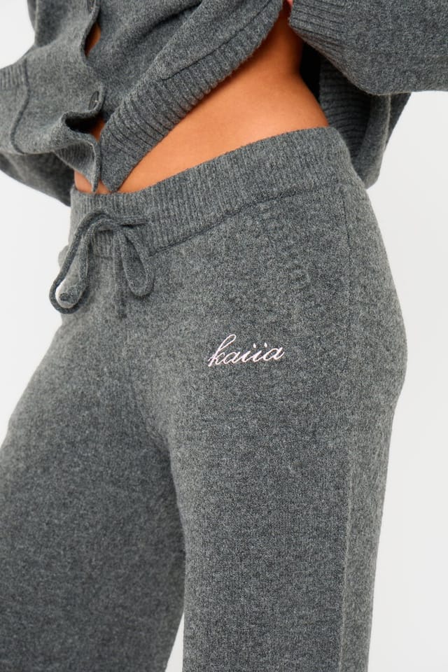 Kaiia Kaiia Knit Wide Leg Trousers Charcoal - 2