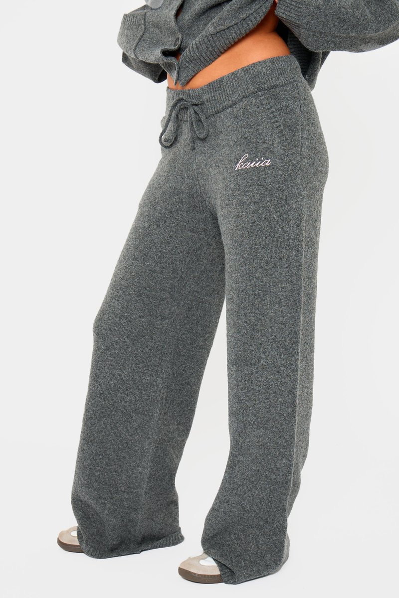 Kaiia Kaiia Knit Wide Leg Trousers Charcoal - 3