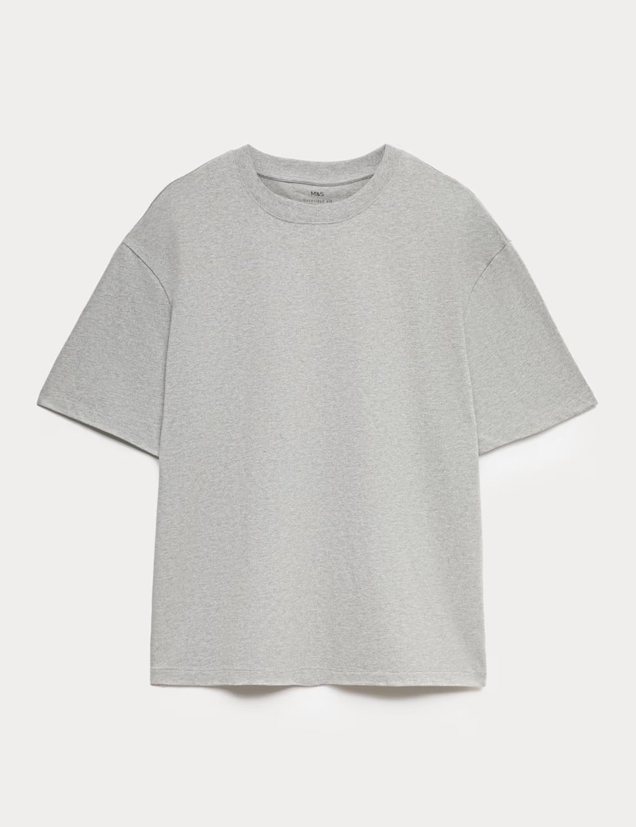 Marks & Spencer M&S Pure Cotton Oversized Midweight T-Shirt Grey Marl - 2