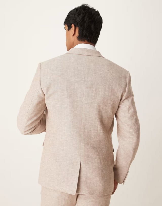 ASOS ASOS DESIGN linen cotton blend slim suit jacket in brown herringbone - 2