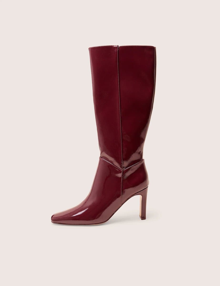 Public Desire Public Desire Burgundy Hi Shine Zip Up Knee High Boots