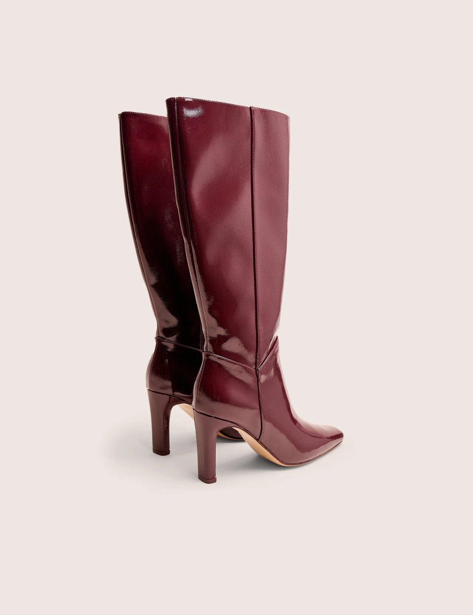 Public Desire Pose Burgundy Hi Shine Zip Up Knee High Slim Block Heeled Boots - 3