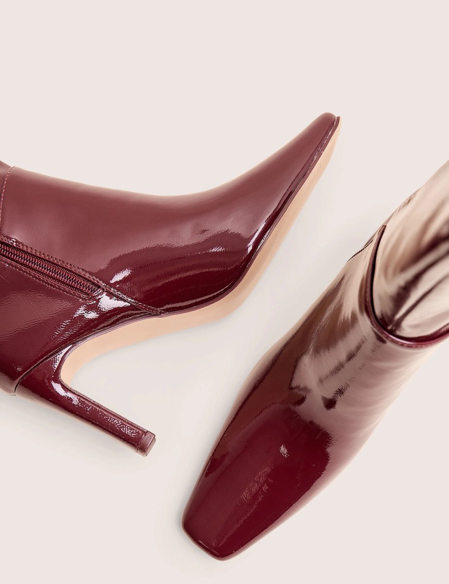 Public Desire Pose Burgundy Hi Shine Zip Up Knee High Slim Block Heeled Boots - 4