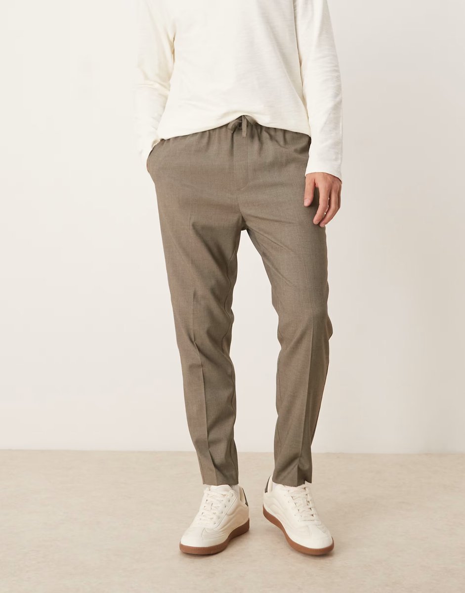 ASOS ASOS DESIGN smart pull on tapered trousers in grey melange - 1