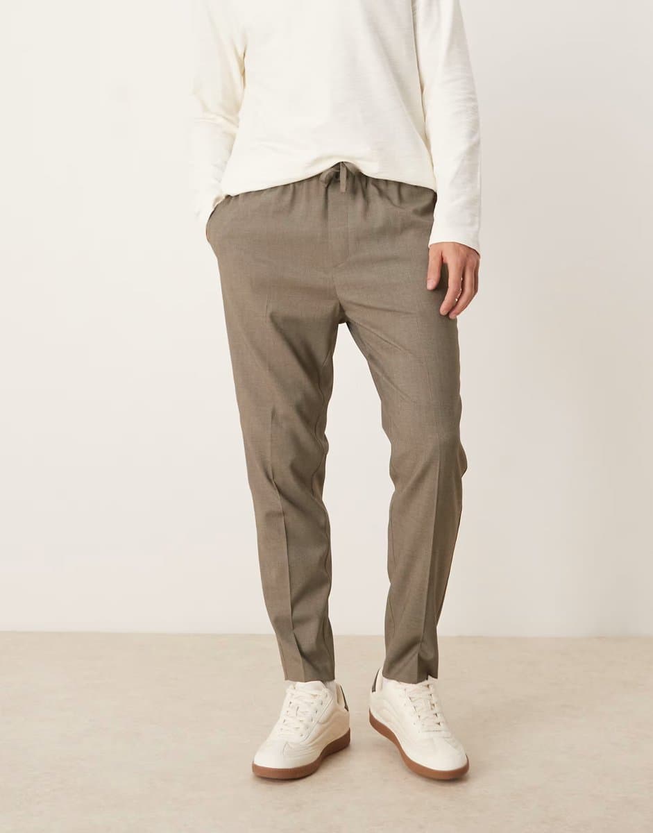 ASOS ASOS DESIGN smart pull on tapered trousers in grey melange