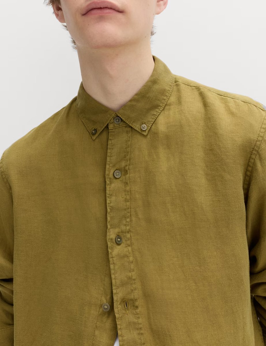 Marks & Spencer M&S Pure Linen Garment Dye Shirt Olive - 2