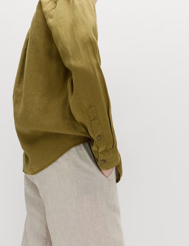 Marks & Spencer M&S Pure Linen Garment Dye Shirt Olive - 3