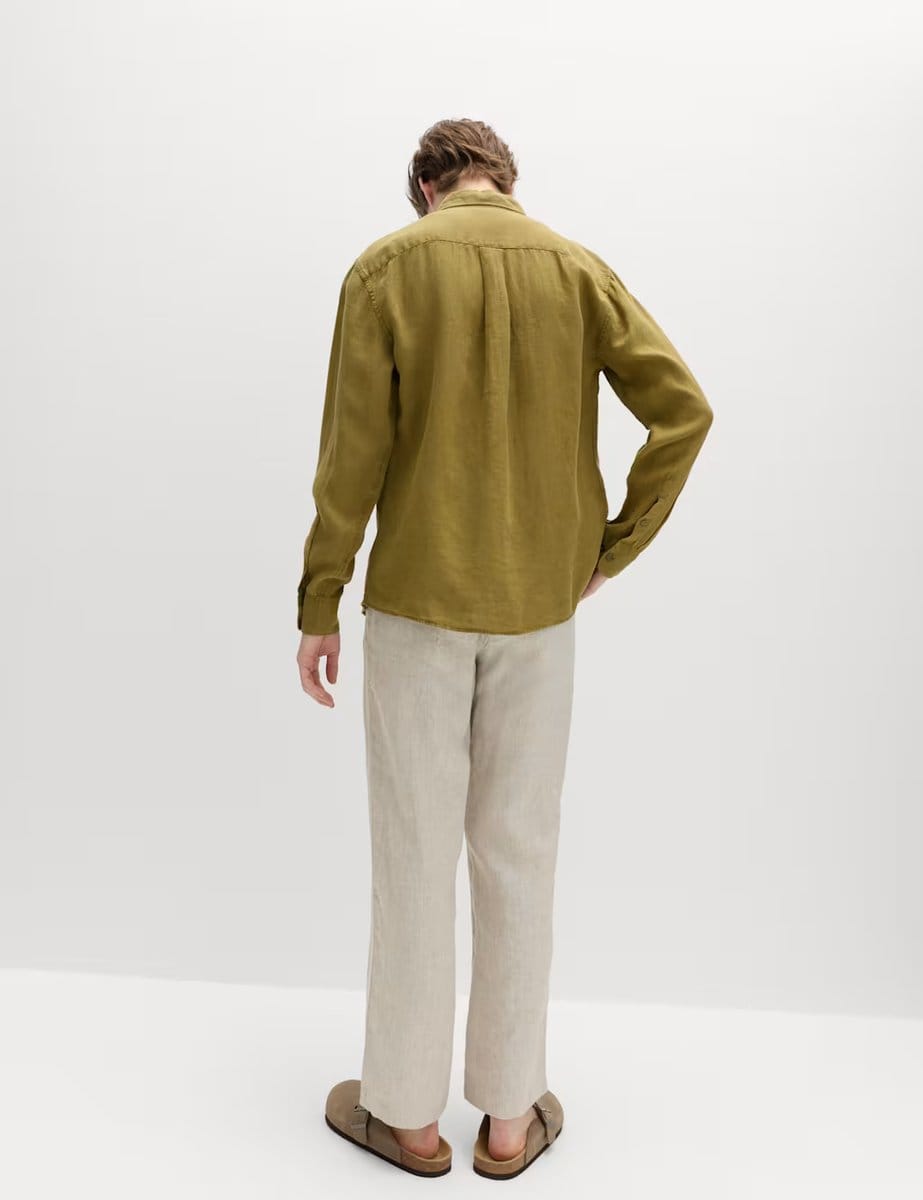 Marks & Spencer M&S Pure Linen Garment Dye Shirt Olive - 4