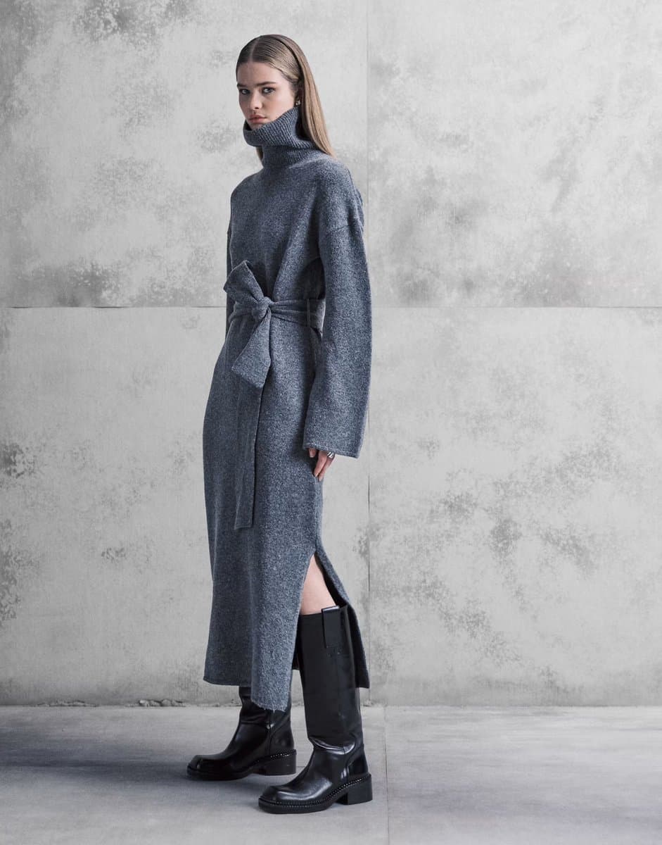 ASOS Pretty Lavish Charcoal Grey Knit Midi Dress