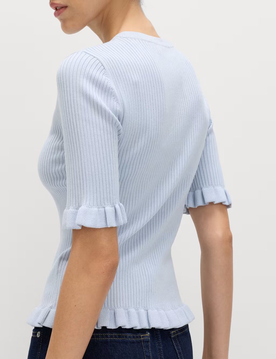 Marks & Spencer M&S Ribbed Frill Detail Knitted Top Faded Blue - 3