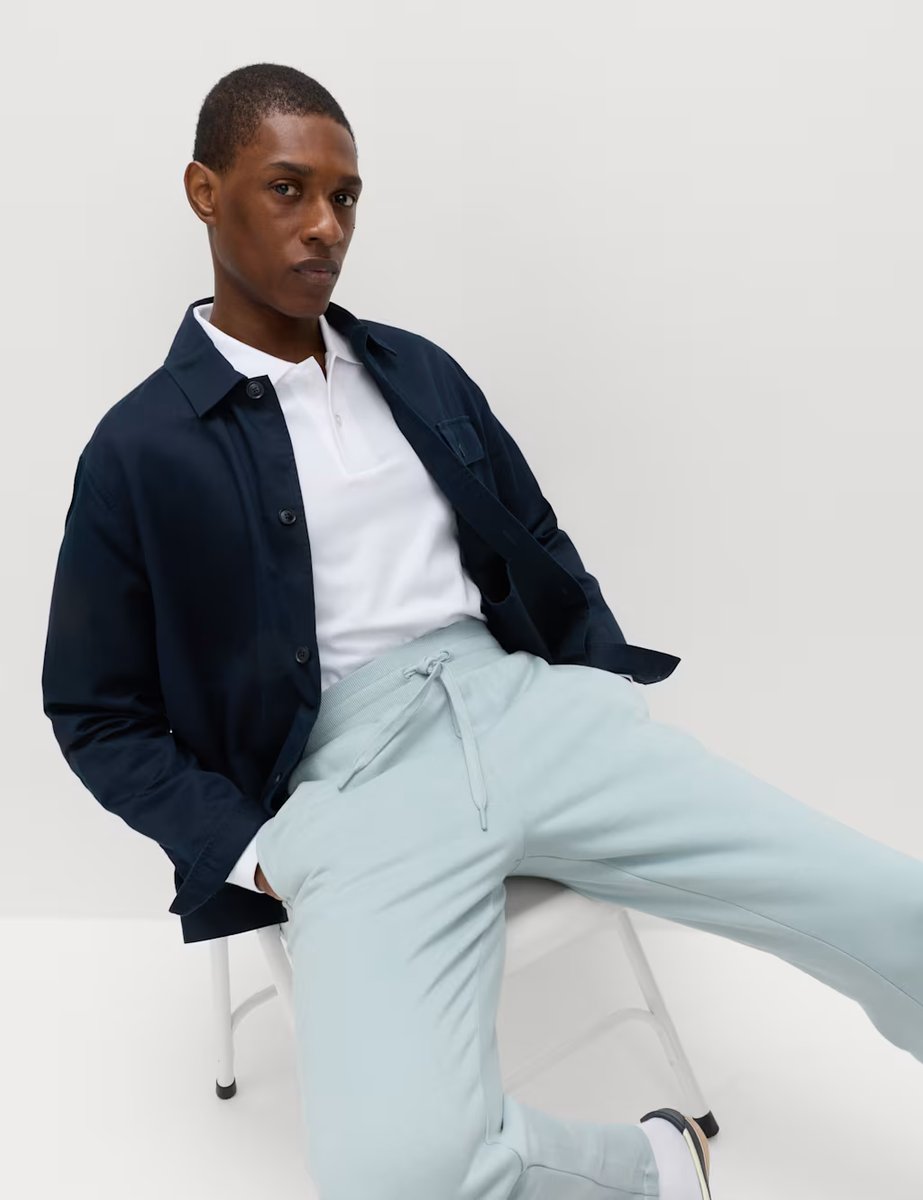 Marks & Spencer M&S Cotton Rich Relaxed Fit Straight Leg Joggers Soft Blue - 2