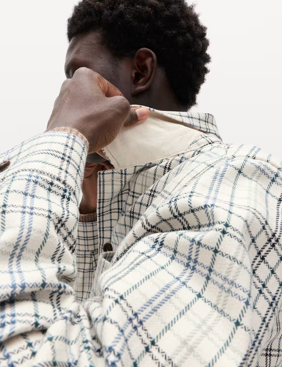 Marks & Spencer M&S Pure Cotton Check Overshirt Ecru