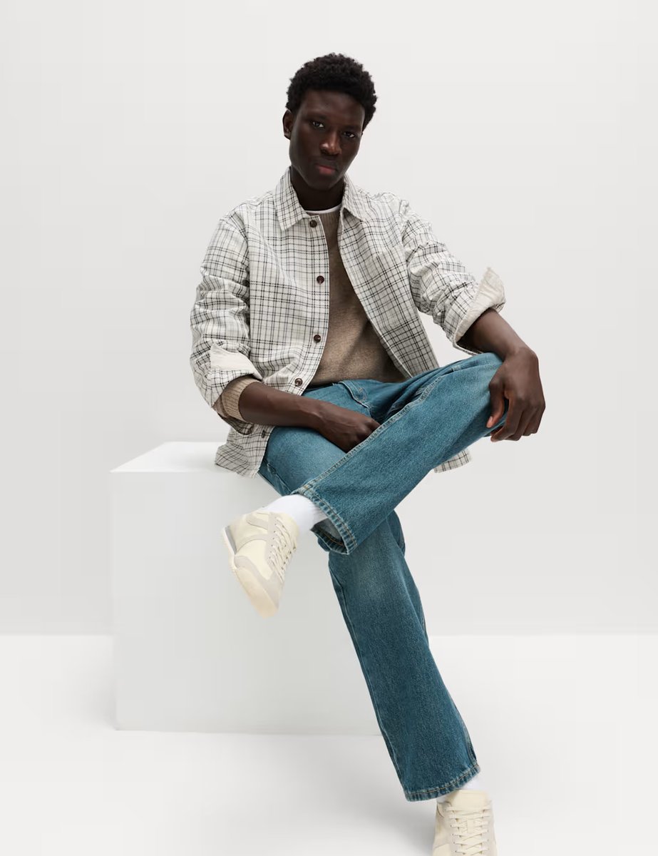 Marks & Spencer M&S Pure Cotton Check Overshirt Ecru - 2