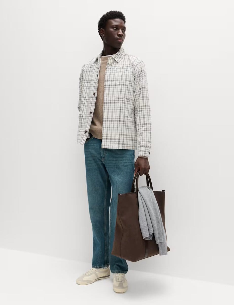 Marks & Spencer M&S Pure Cotton Check Overshirt Ecru - 4