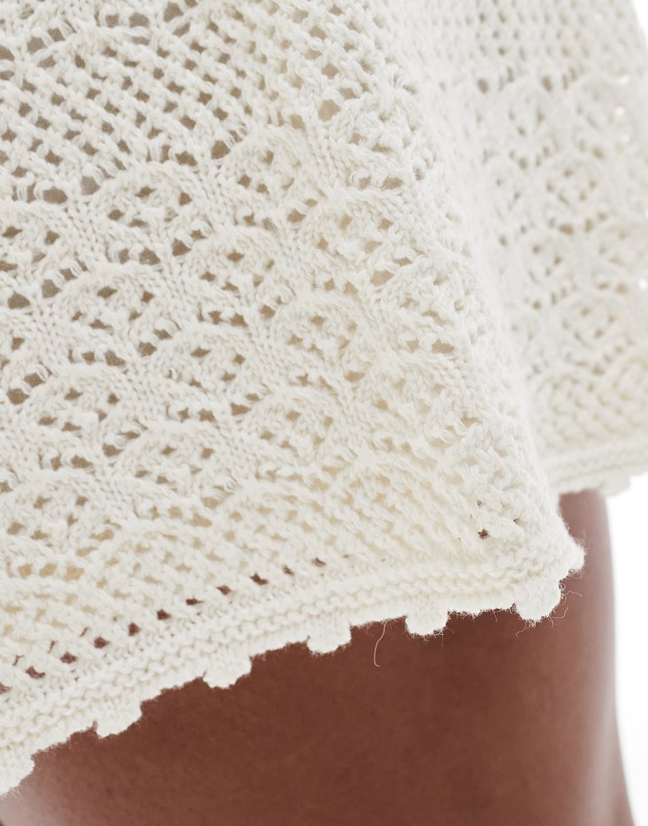 ASOS Vero Moda Curve crochet short co-ord in birch cream - 4