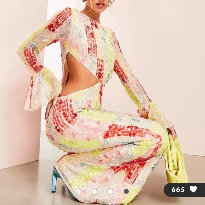 ASOS Asos Luxe rainbow embellished cut out jumpsuit in multi