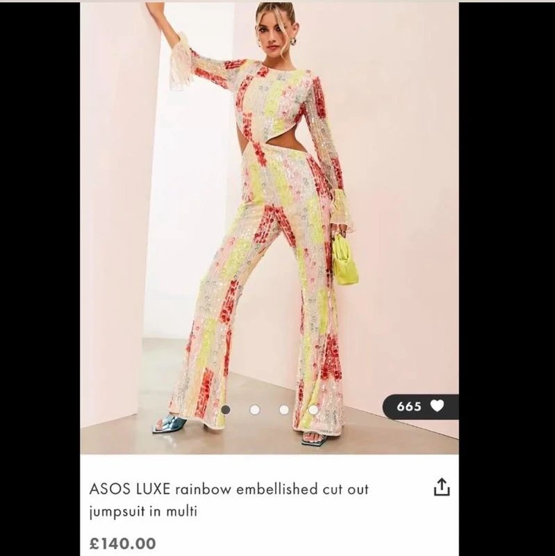 ASOS Asos Luxe rainbow embellished cut out jumpsuit in multi - 4