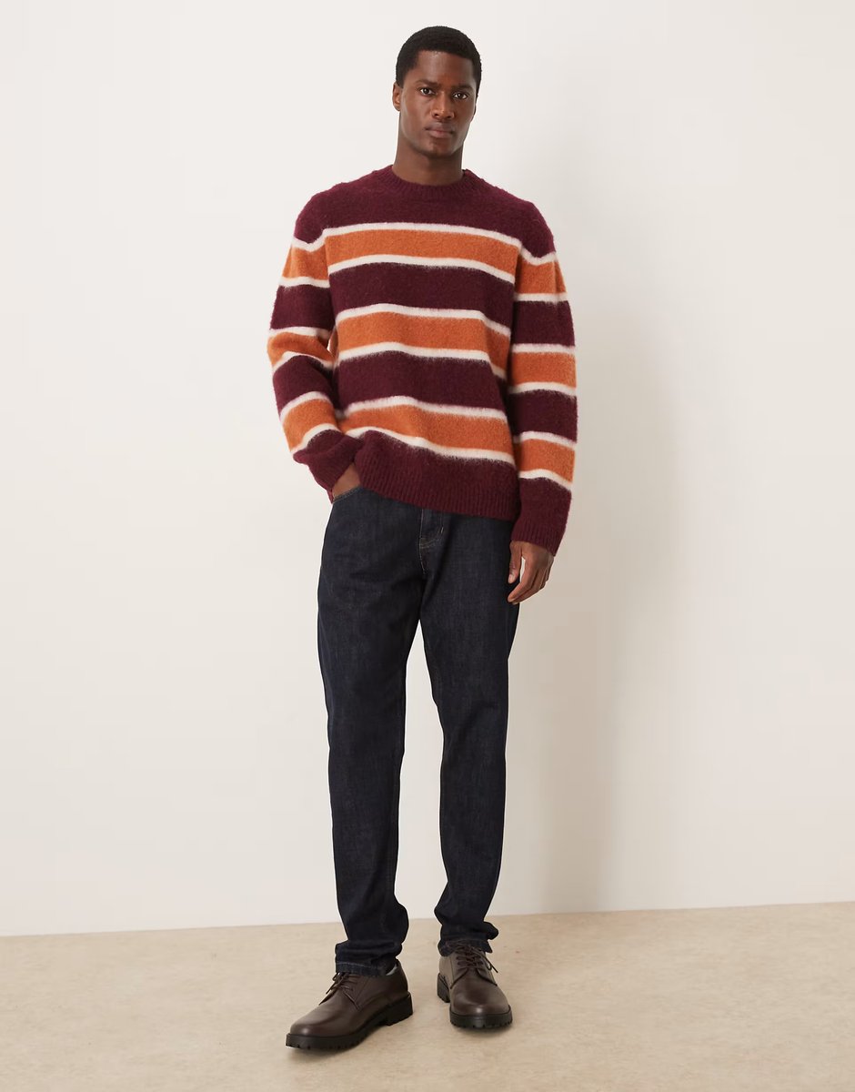 ASOS ARKET stripe crew neck jumper in rust orange stripe - 2