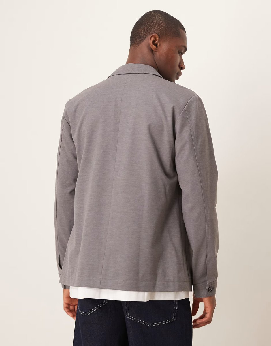 ASOS Selected jersey boxy suit jacket slim fit in grey - 4