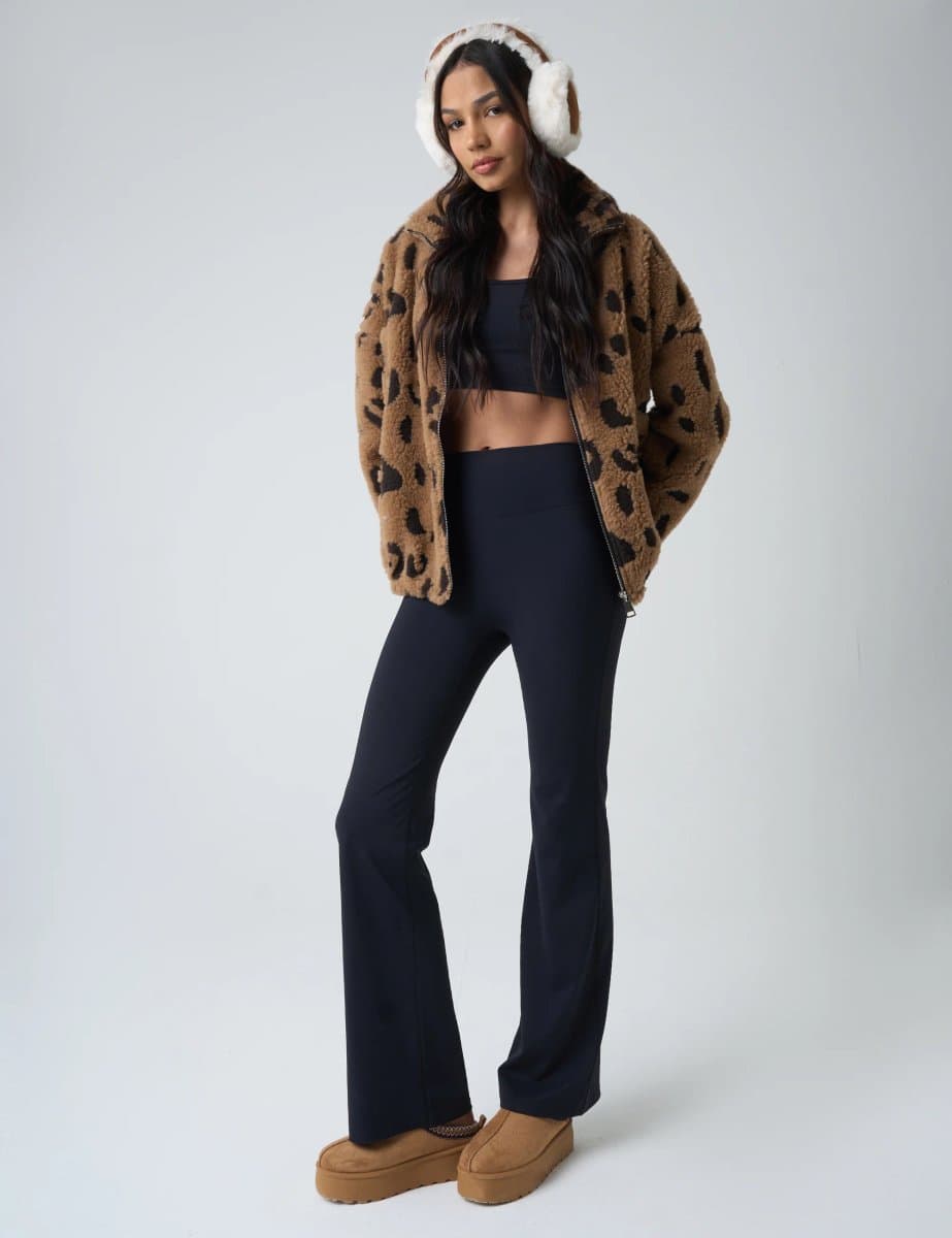 Public Desire Zip Up Fleece Jacket Leopard