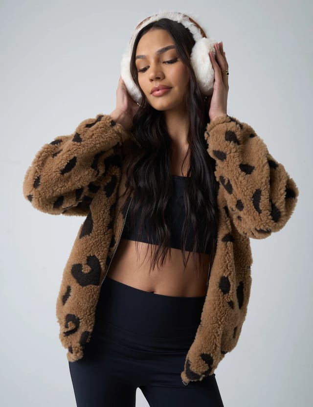 Public Desire Zip Up Fleece Jacket Leopard - 2