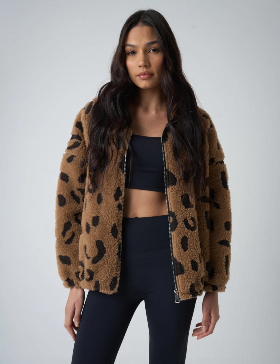 Public Desire Zip Up Fleece Jacket Leopard - 4