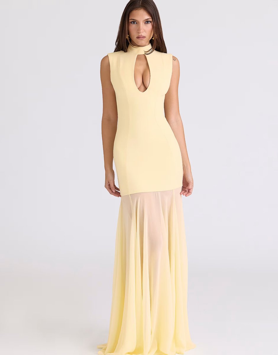 ASOS House of CB Raphaella butter crepe & chiffon maxi dress in butter yellow - YELLOW - 1