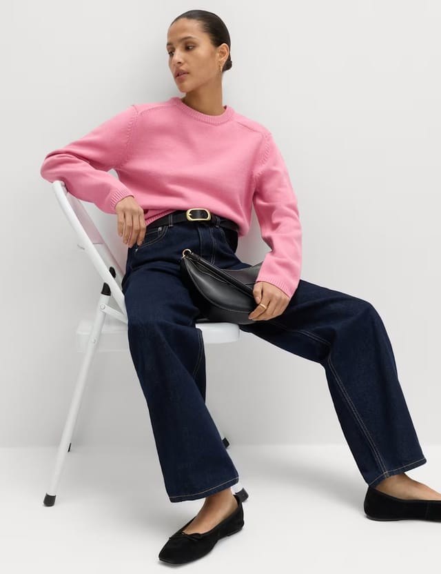 Marks & Spencer M&S Cotton Rich Cropped Jumper Medium Rose - 2