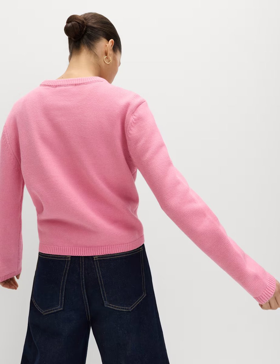 Marks & Spencer M&S Cotton Rich Cropped Jumper Medium Rose - 4