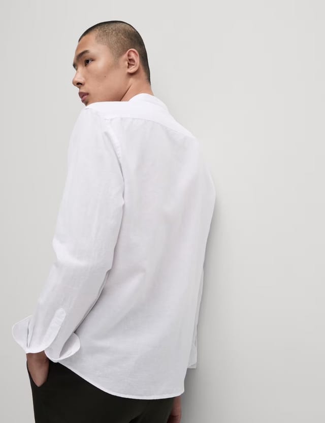 Marks & Spencer M&S Cotton Linen Blend Grandad Collar Shirt White - 2