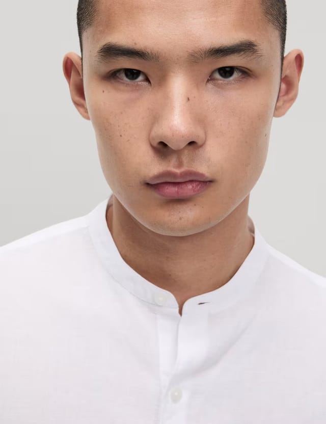 Marks & Spencer M&S Cotton Linen Blend Grandad Collar Shirt White - 3