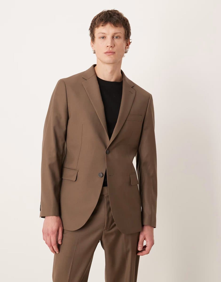 ASOS Mango Turin 100% wool tailored blazer co-ord in brown