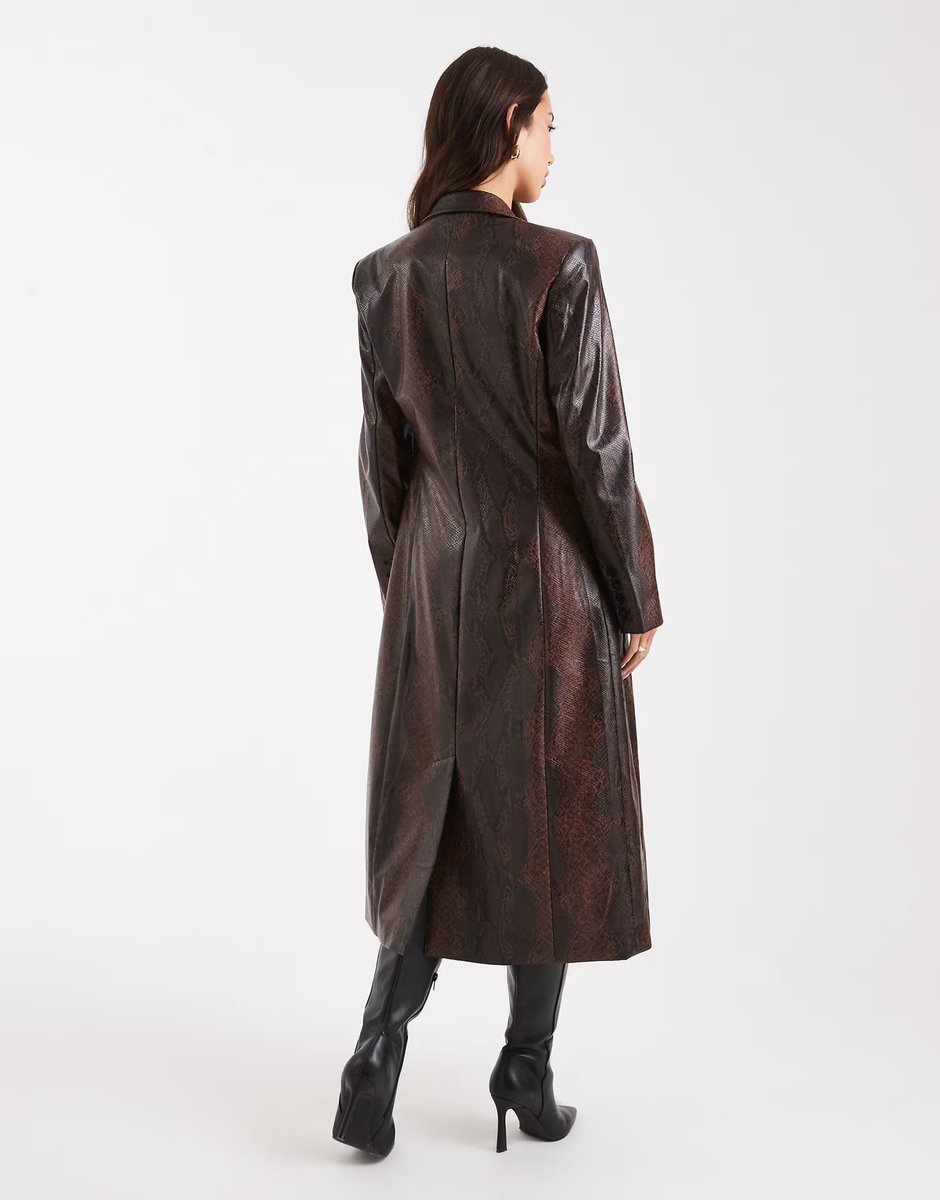 ASOS ASOS DESIGN tailored longline faux leather blazer co-ord in brown snake - 3