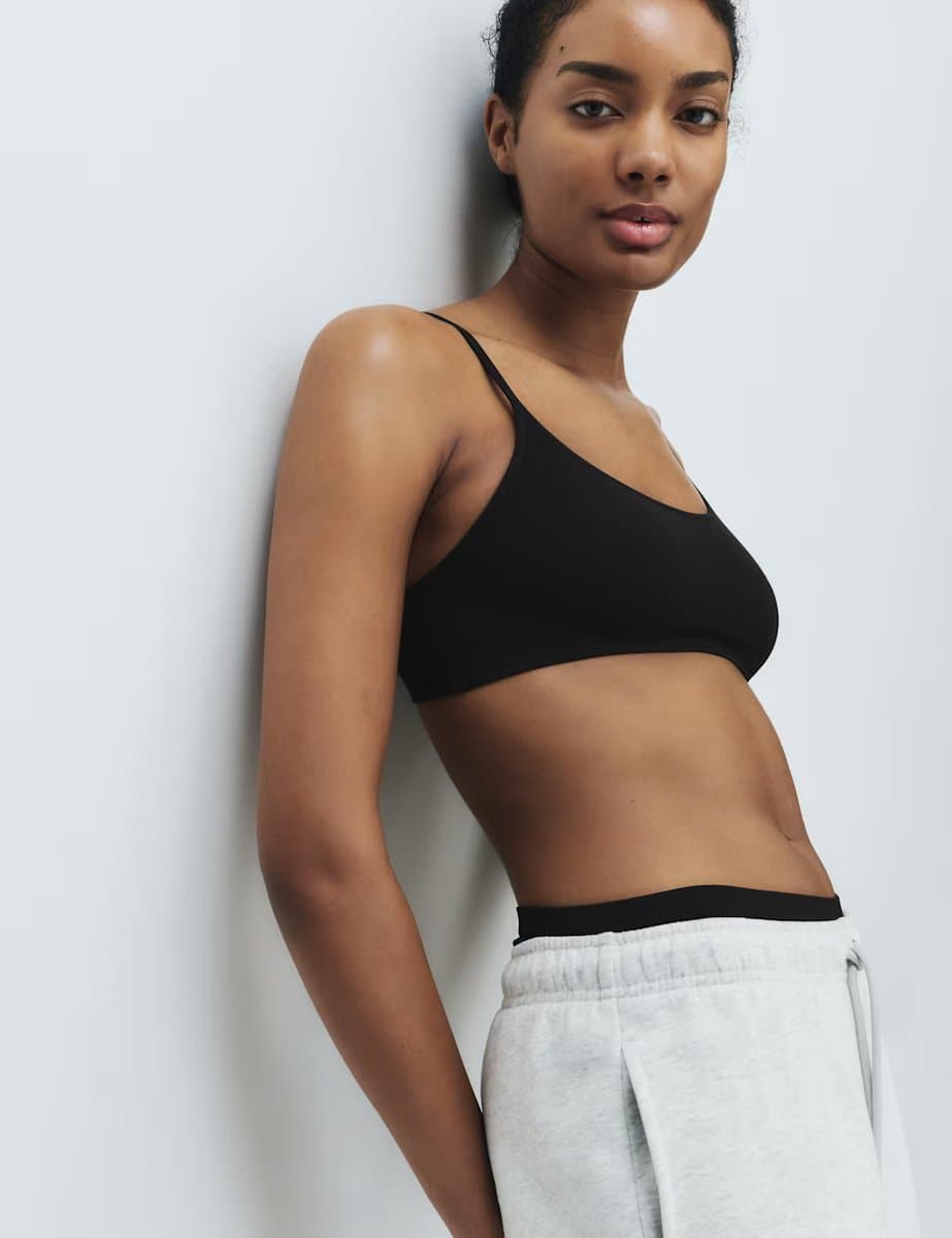 Marks & Spencer M&S Seamless Non Wired Crop Tops Black Mix