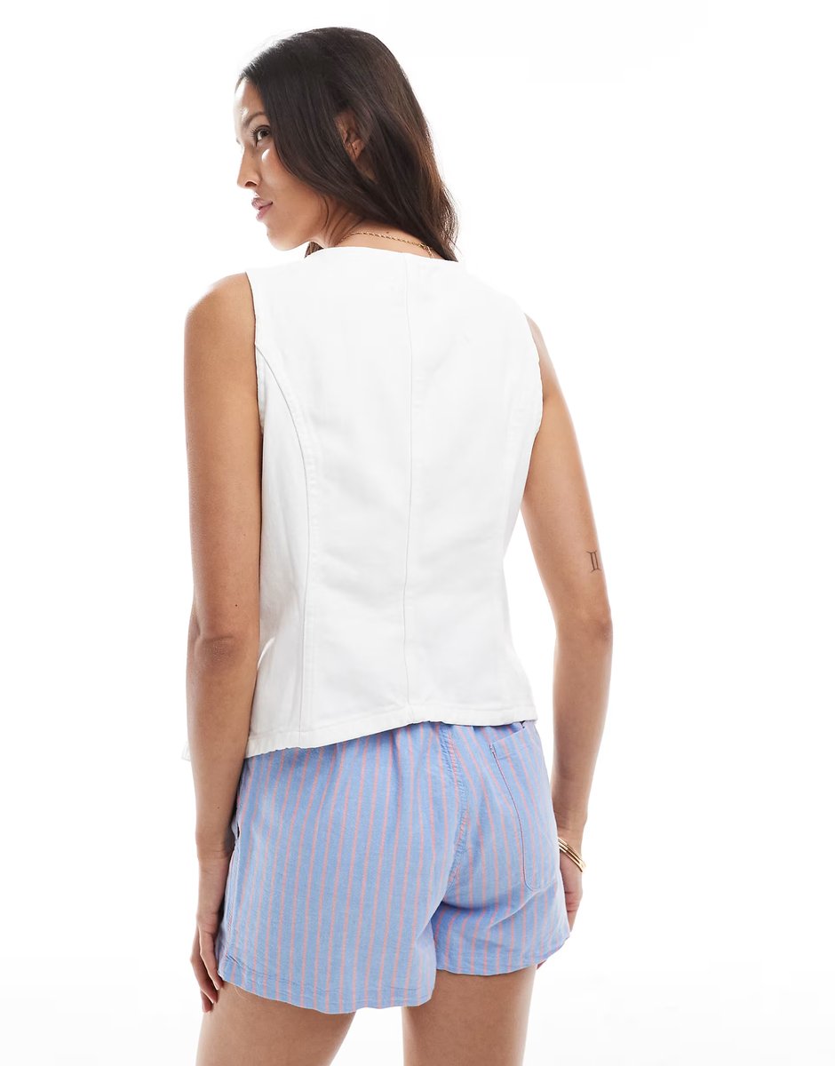 ASOS ONLY tailored denim waistcoat in white - 4