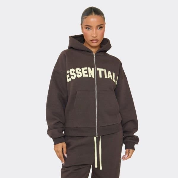 EGO EGO Oversized Chocolate Brown Graphic Zip-Up Hoodie in Yellow
