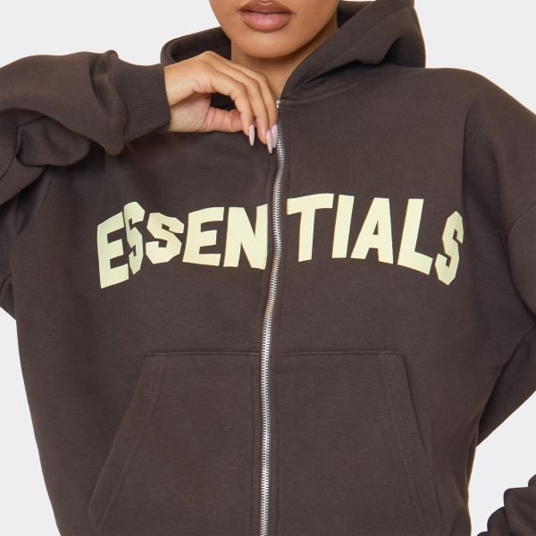 EGO Oversized Yellow Essential Graphic Zip Up Hoodie In Chocolate Brown, Women's Size UK 6 - 2