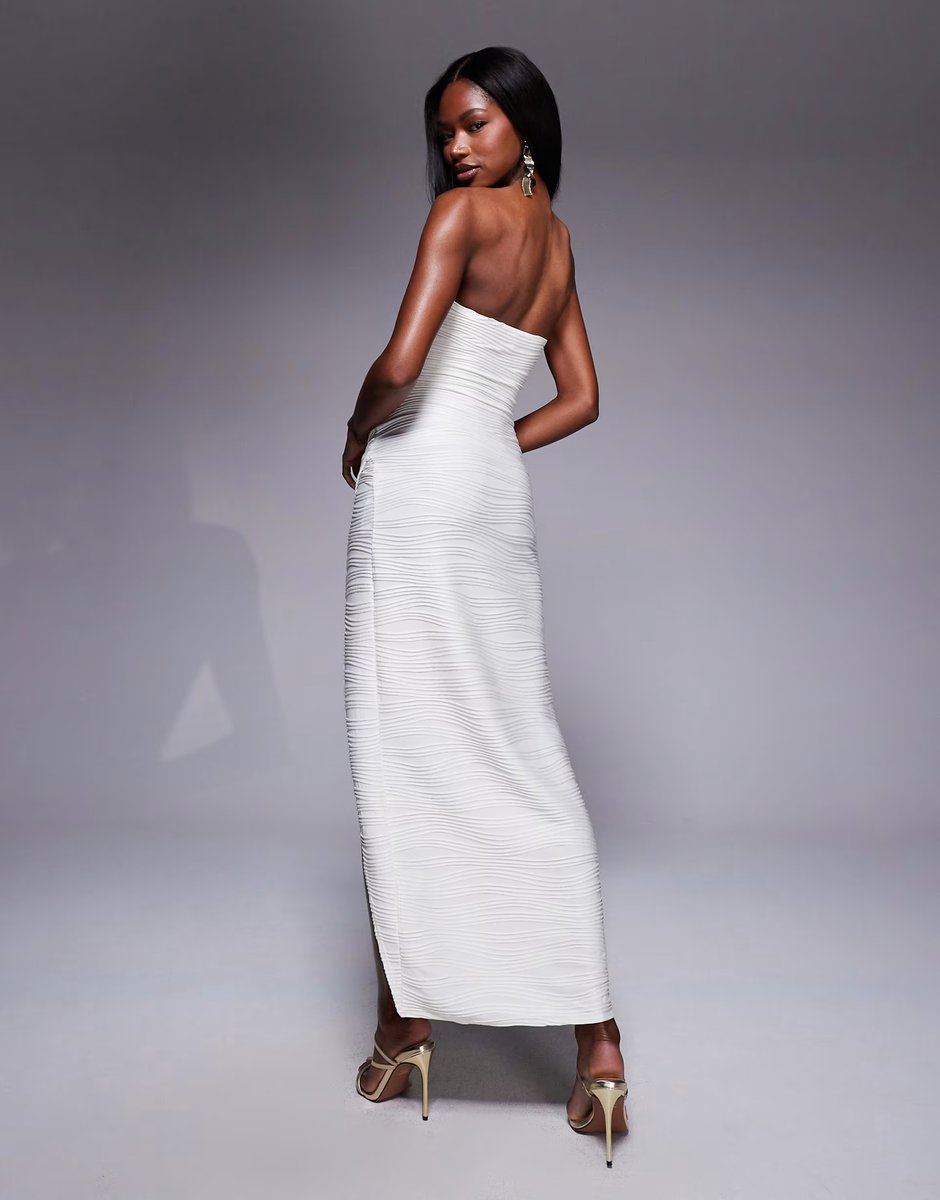 ASOS ASOS DESIGN textured bandeau sarong maxi dress in cream - 3