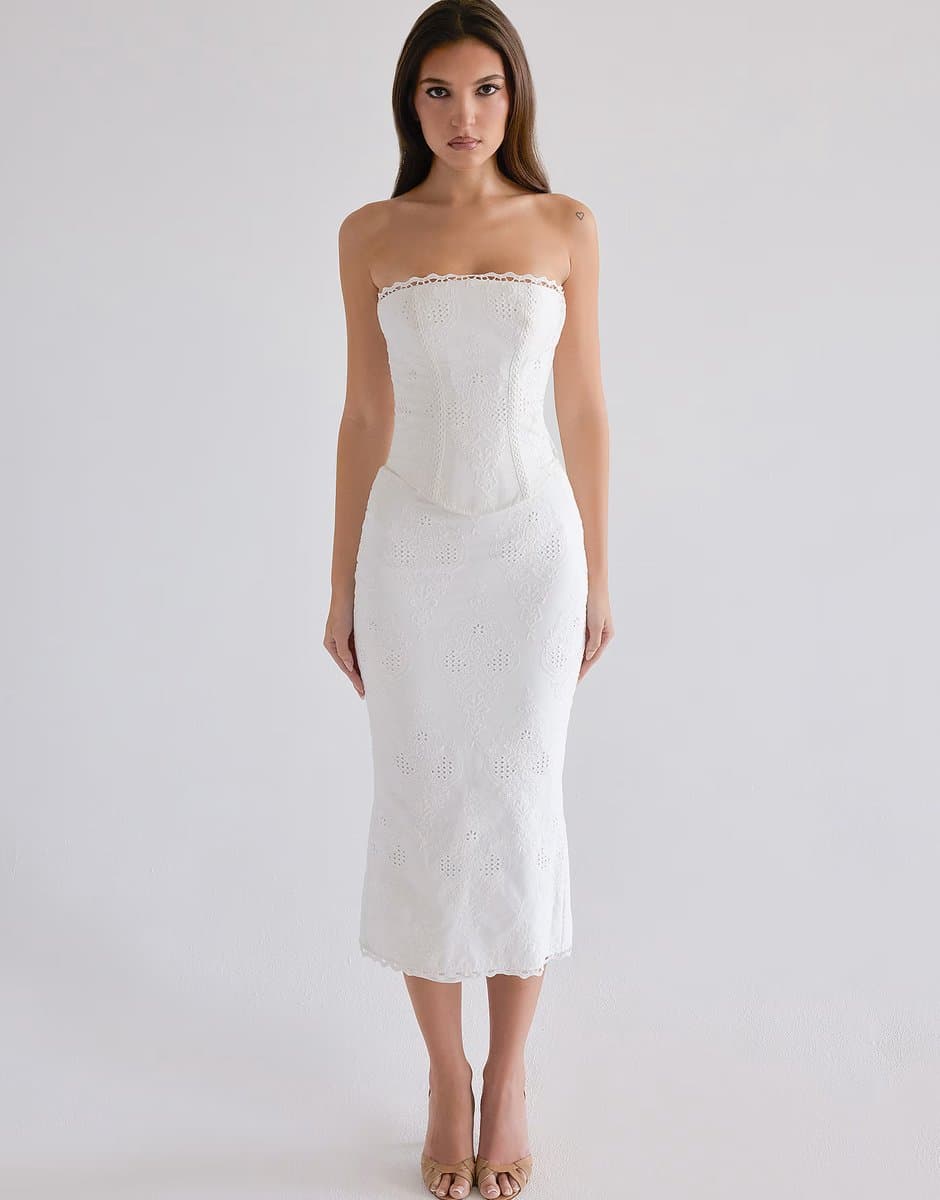 ASOS House of CB Antonie cotton broderie anglaise midi skirt in white