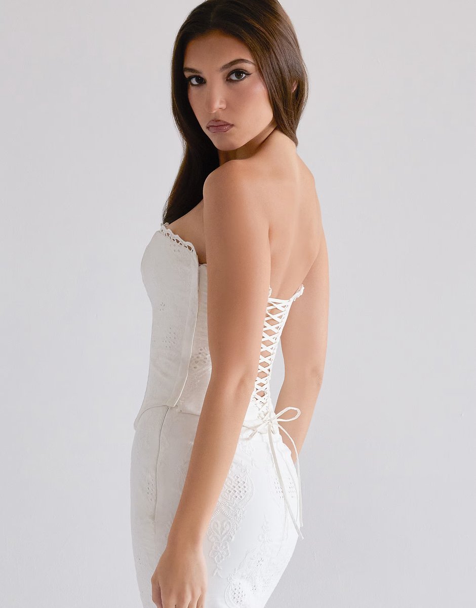 ASOS House of CB Antonie cotton broderie anglaise midi skirt in white - 4