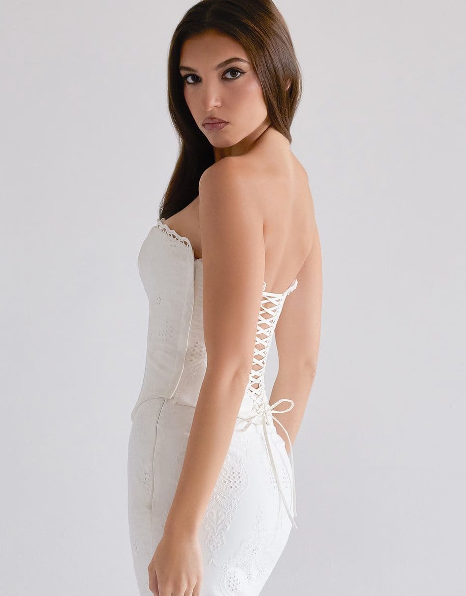 ASOS House of CB Antonie cotton broderie anglaise midi skirt in white - 4