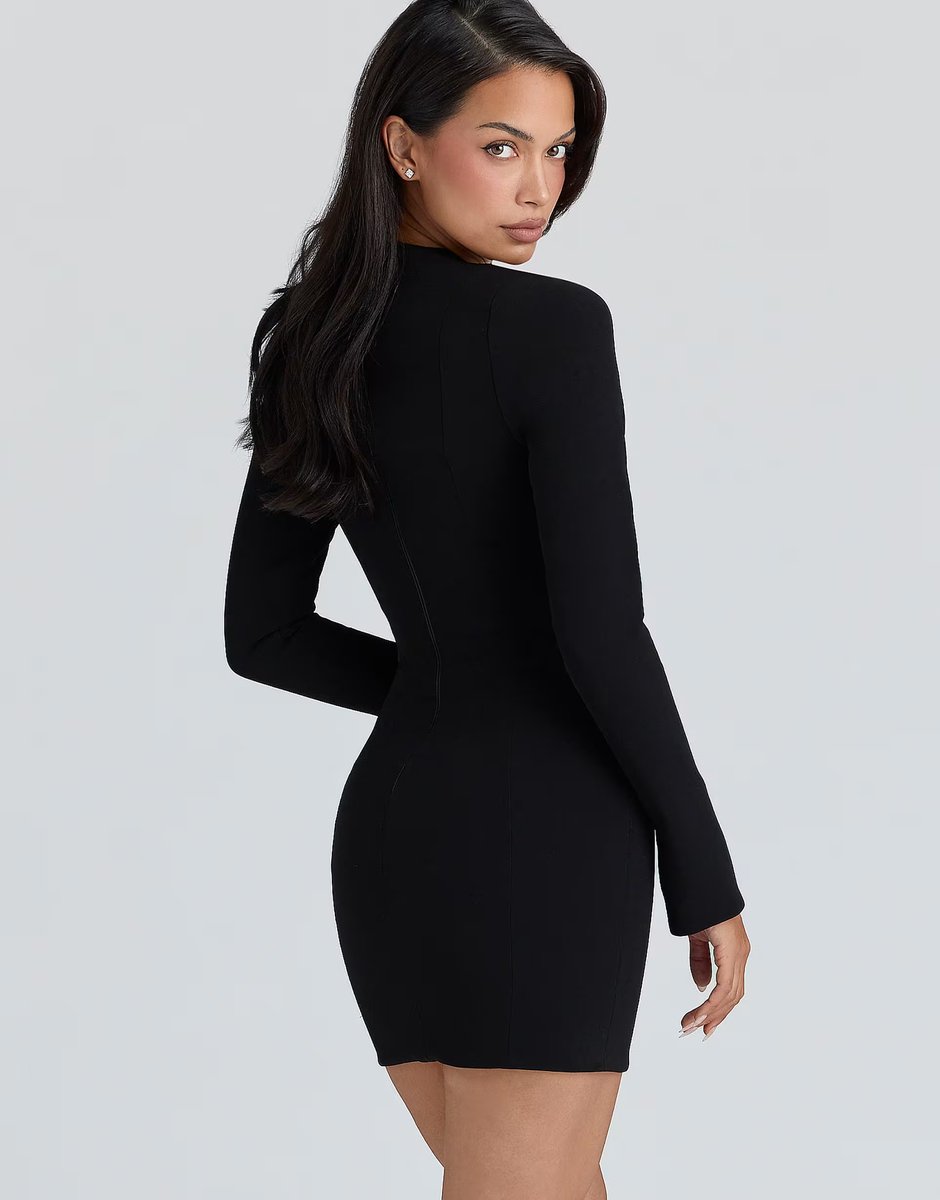 ASOS House of CB Lotus crepe keyhole silhouette mini dress in black - BLACK - 2