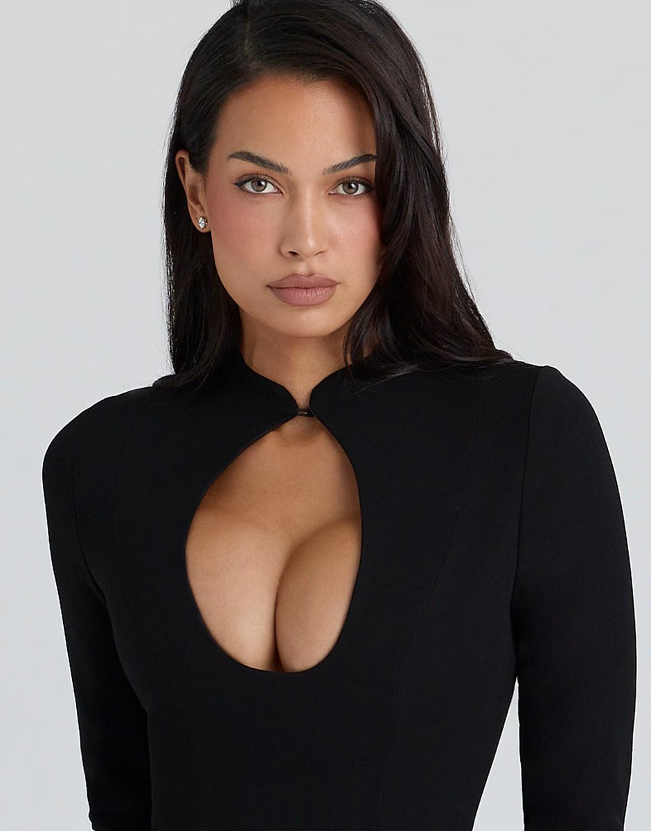 ASOS House of CB Lotus crepe keyhole silhouette mini dress in black - BLACK - 3