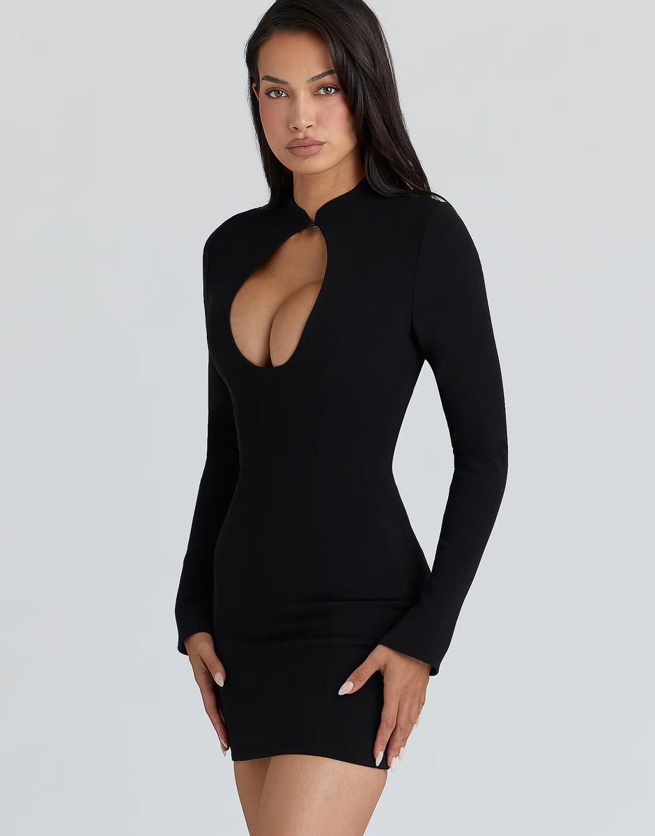 ASOS House of CB Lotus crepe keyhole silhouette mini dress in black - BLACK - 4