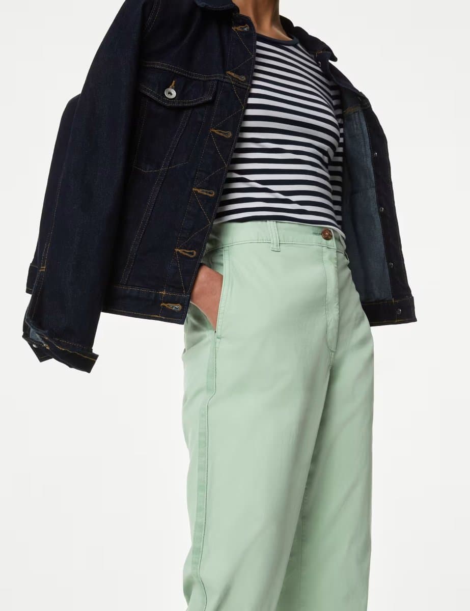 Marks & Spencer M&S Cotton Rich Tea Dyed Slim Fit Chinos in Pale Jade