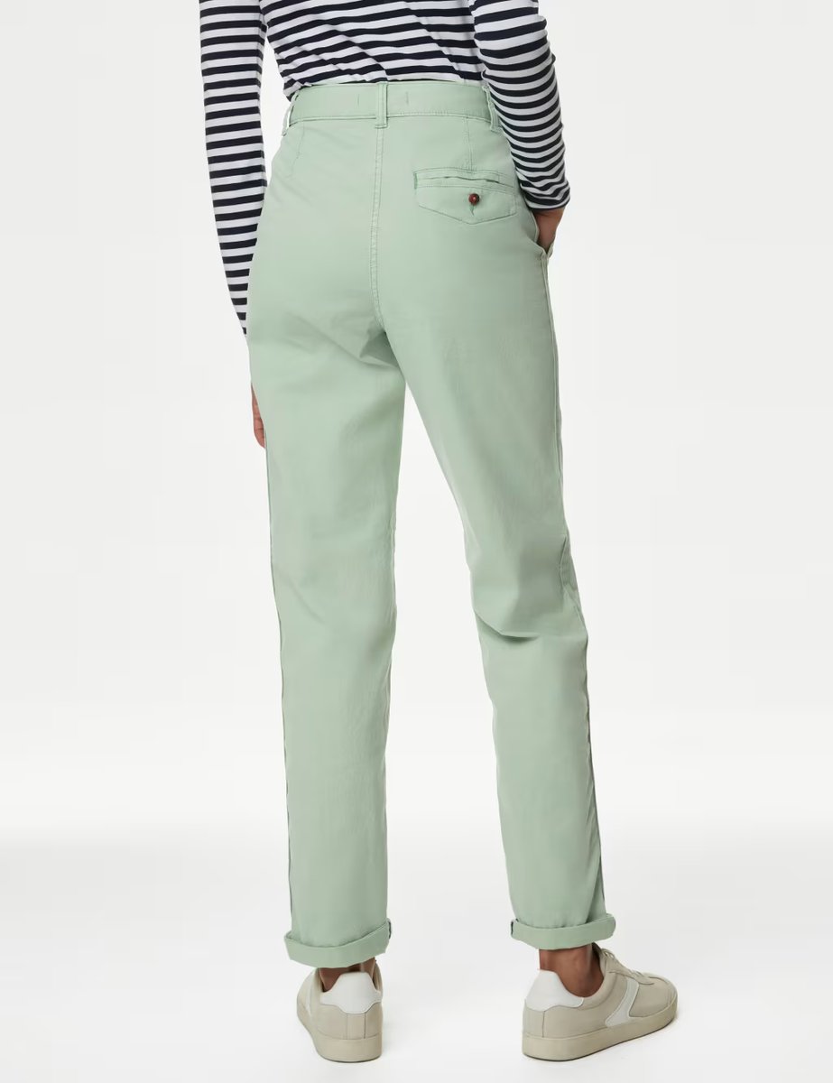 Marks & Spencer M&S Cotton Rich Tea Dyed Slim Fit Chinos Pale Jade - 4